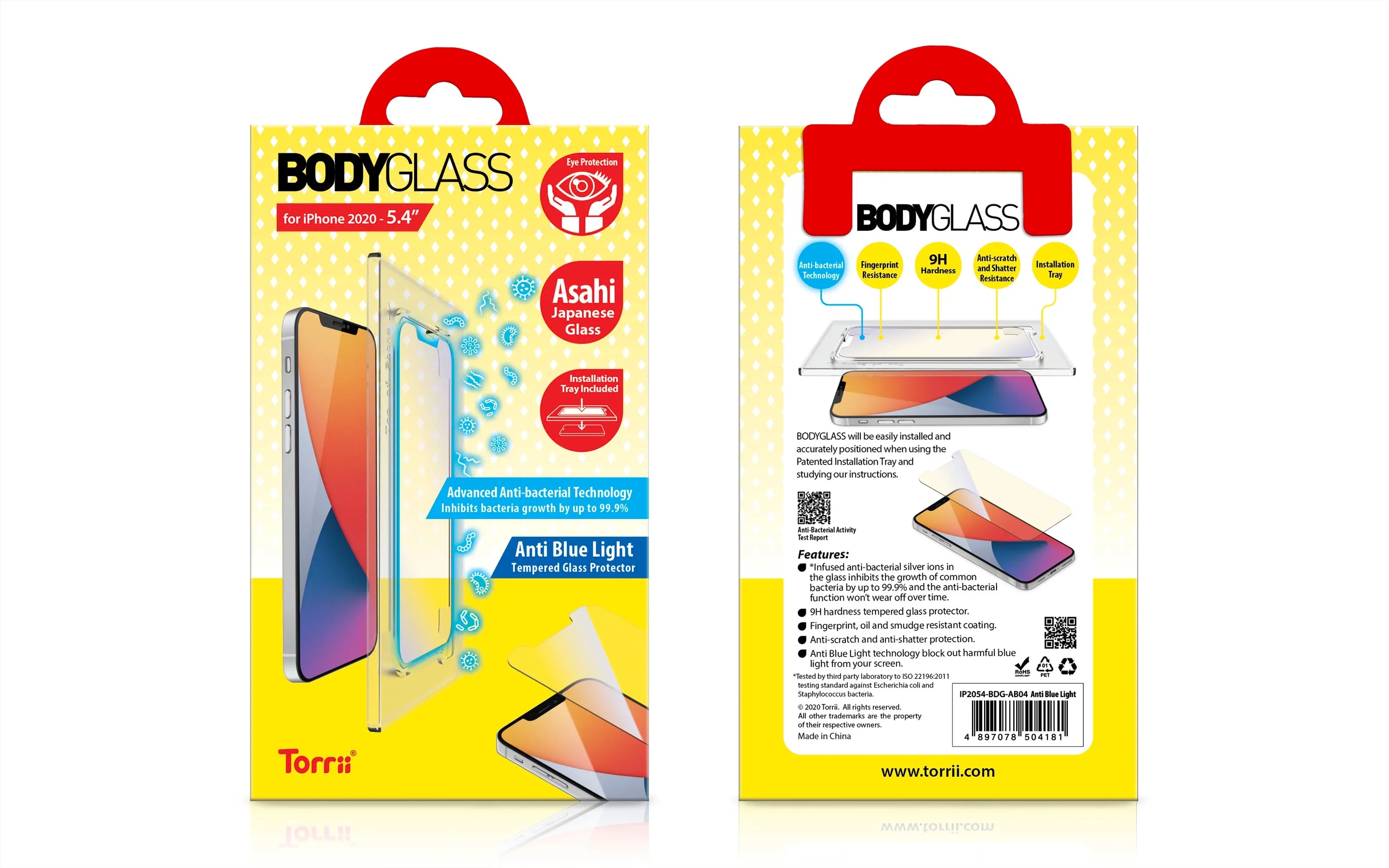 Torrii Bodyglass Anti-Bacterial Coating For iPhone 12 Mini - Anti Blue Light - Tashqila Torrii Bodyglass Anti-Bacterial Coating For iPhone 12 Mini - Anti Blue Light - Tashqila